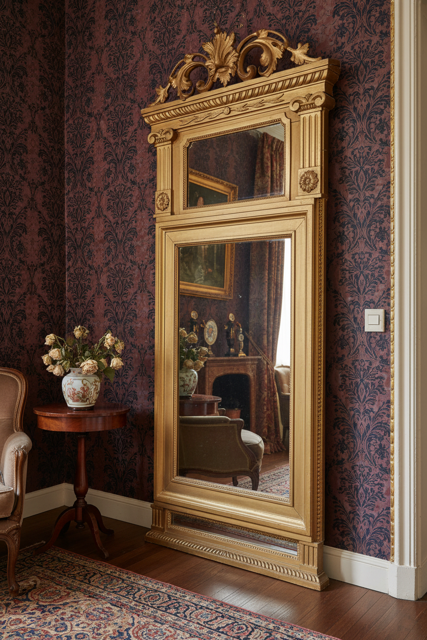 Gustavian Mirror, Early 19th Century (c. 1800–1825), Giltwood, 182 × 84 cm
