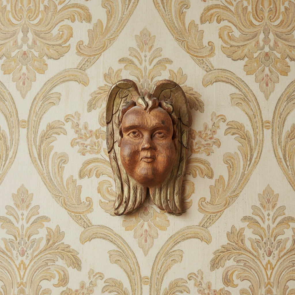 Hand-Carved Angel Head in Oak, 18th–19th Century