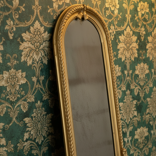19th Century Gilded Wall Mirror with Braided Rope & Tassel Carving