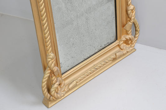 19th Century Gilded Wall Mirror with Braided Rope & Tassel Carving