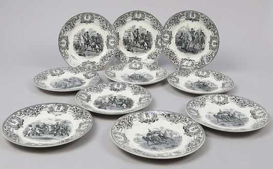 Set of Ten Napoleon Transferware Plates by Boch Frères, La Louvière, Belgium