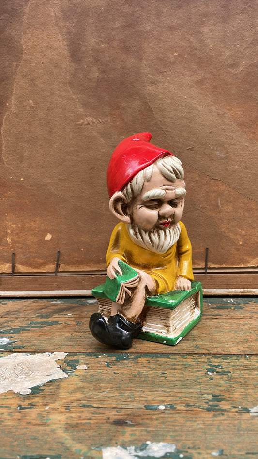Scandi-Style Elf Bank — 1950s Japanese Ceramic Pixie Sitting on Books