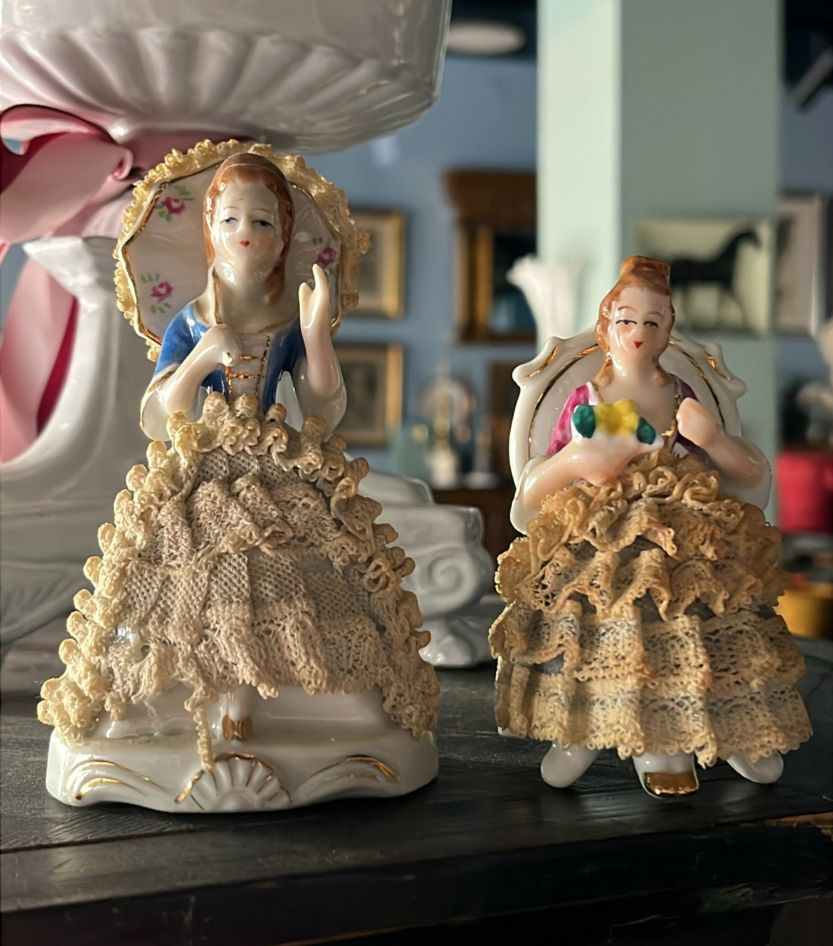 Vintage Porcelain Lady Figurine with Lace Skirt