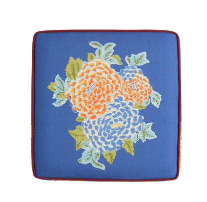 Corolla Blue and Stripes Blue, Cream Pouf - Ottoman | Lisa Corti
