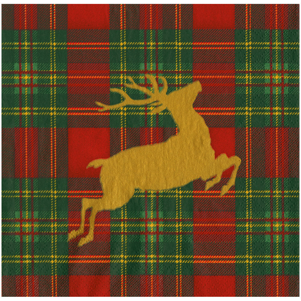 Reindeer Tartan Red Dinner Napkins - BON TON goods