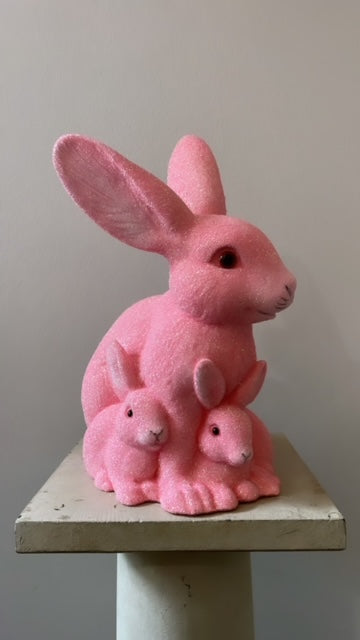 Mother Bunny with Kit, Pink Beaded with White Detail