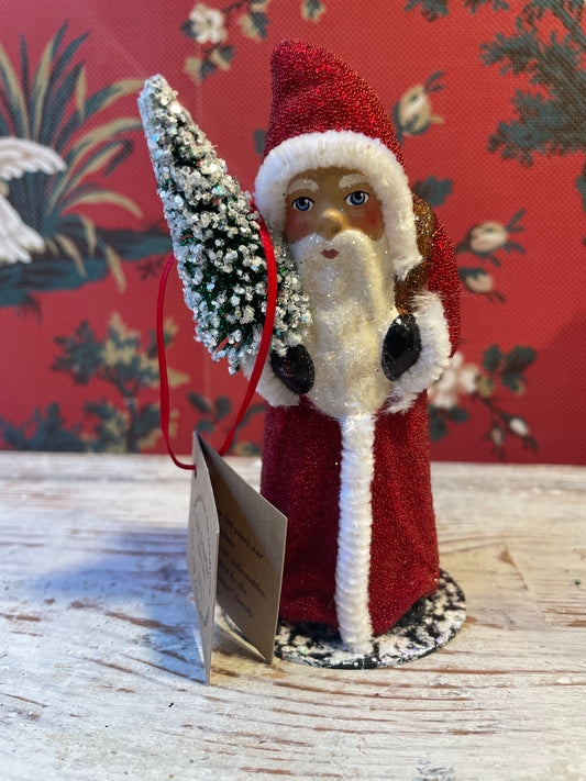 Red Beaded Santa with Brown Glitter Bag | Ino Schaller