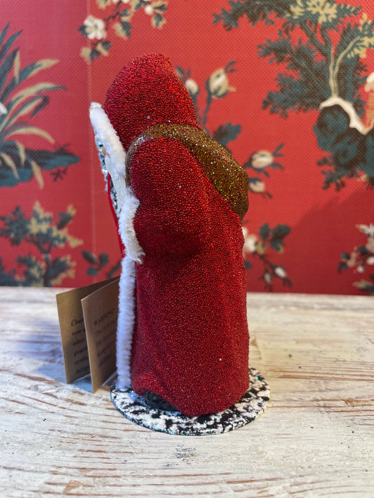 Red Beaded Santa with Brown Glitter Bag | Ino Schaller