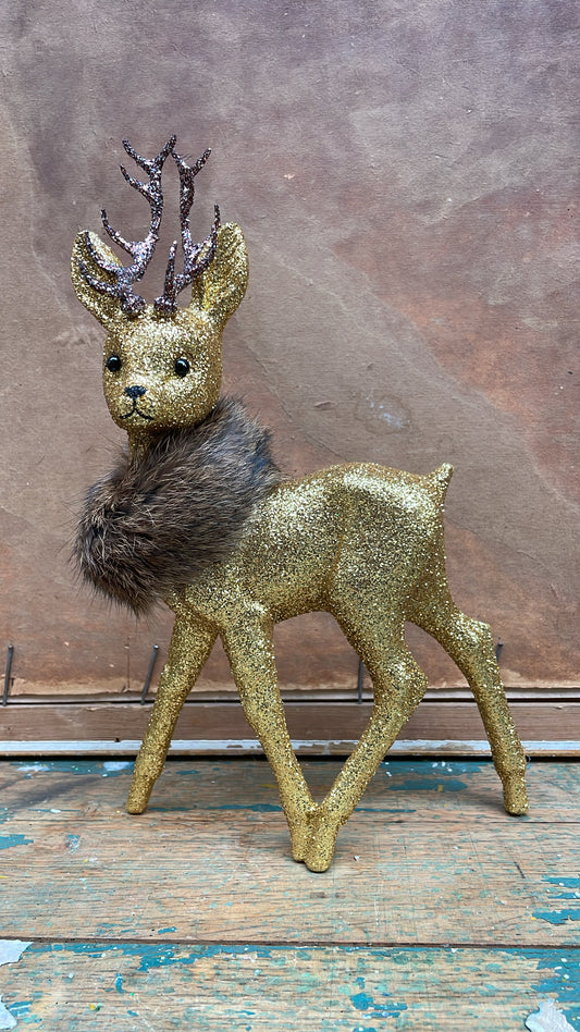 Gold Glitter Deer With Fur Collar | Ino Schaller