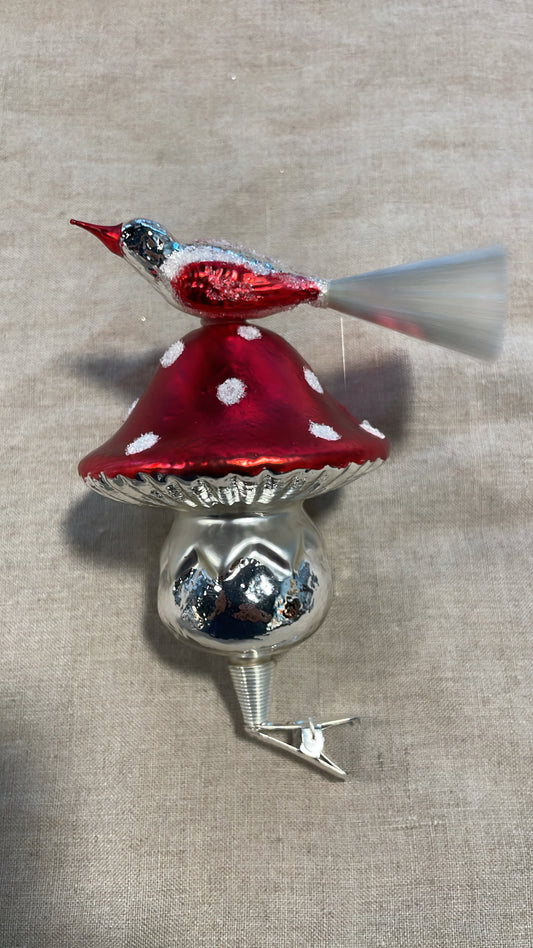 Mushroom with Bird | Nostalgie Christbaumschmuck