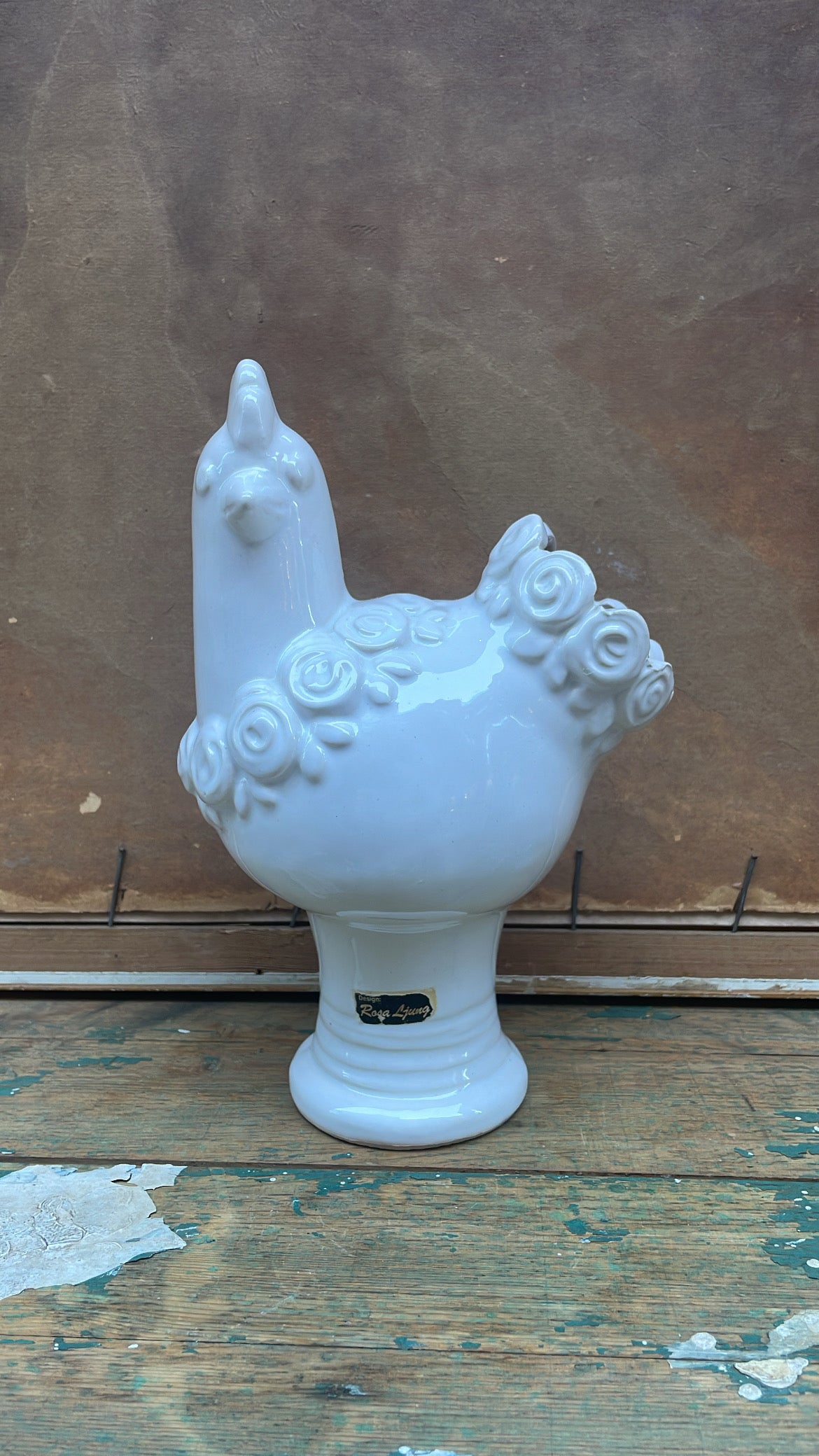 Vintage Rosa Ljung White Ceramic Hen, 22 cm