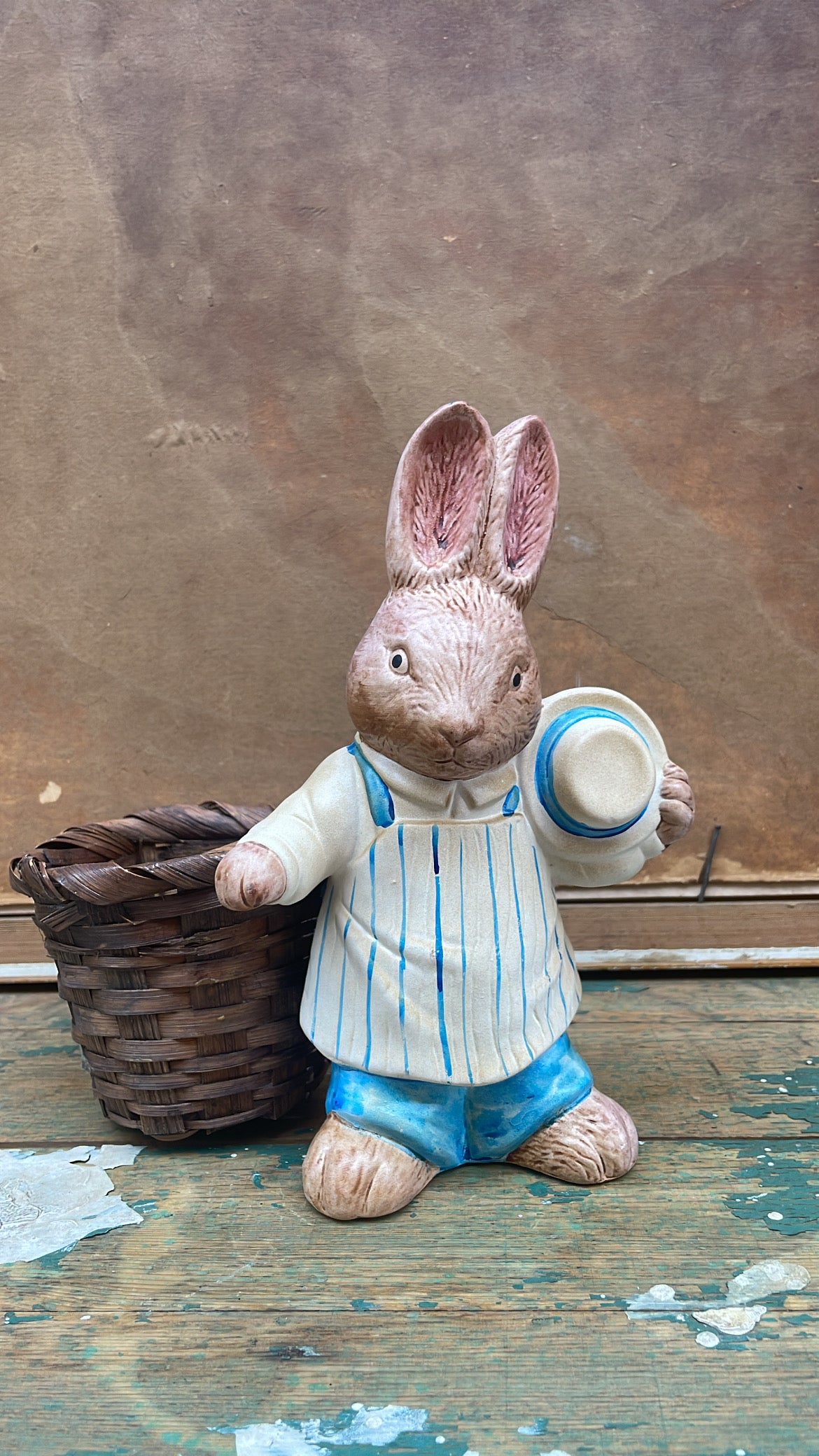 Vintage Rabbit Figurine with Basket