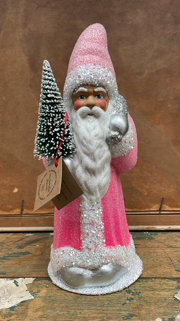 Faded Rose Beaded Santa with Silver Glitter Bag | Ino Schaller