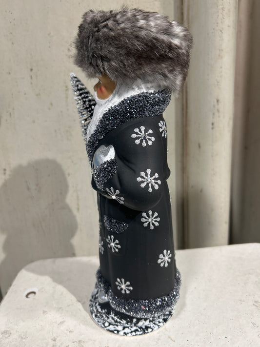 Russian Black Santa with Grey Fur Hat and Snow Decoration | Ino Schaller
