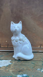 Vintage Swedish Ceramic Cat with Floral Relief (Attributed to Rosa Ljung)