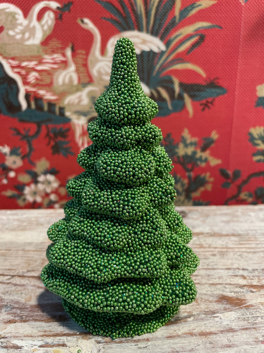 Small Bright Green Christmas Tree - Beaded Papier Mâché | Ino Schaller