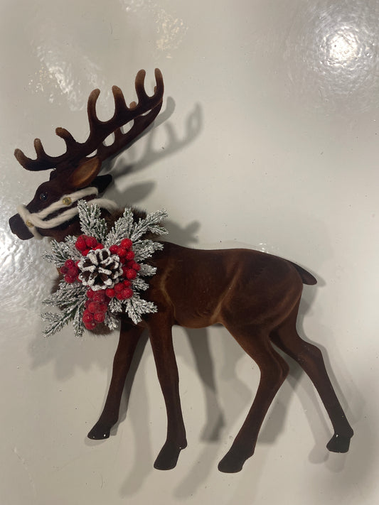 Velvet Grand Reindeer with Fur, Reins,  and Decoration - Brown | Ino Schaller