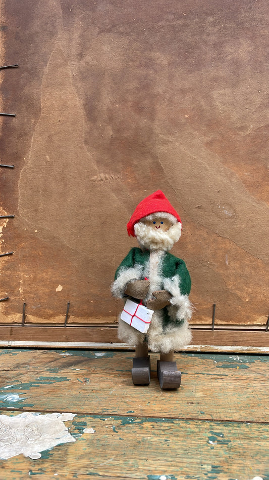 Vintage Swedish Wool Santa with Gift | Handmade Julenisse Figurine