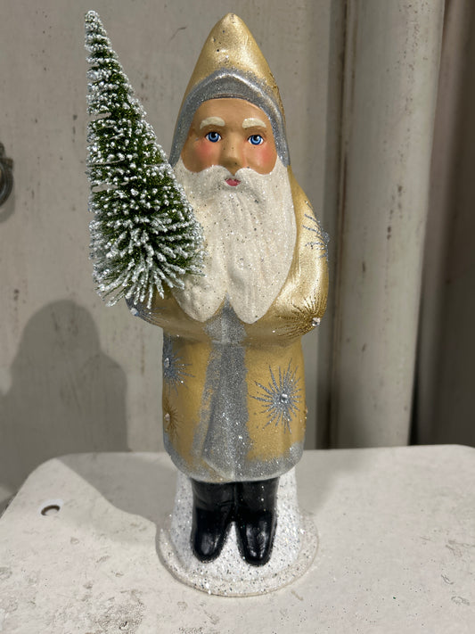 Pale Gold Santa with Flakes and Starbursts | Ino Schaller