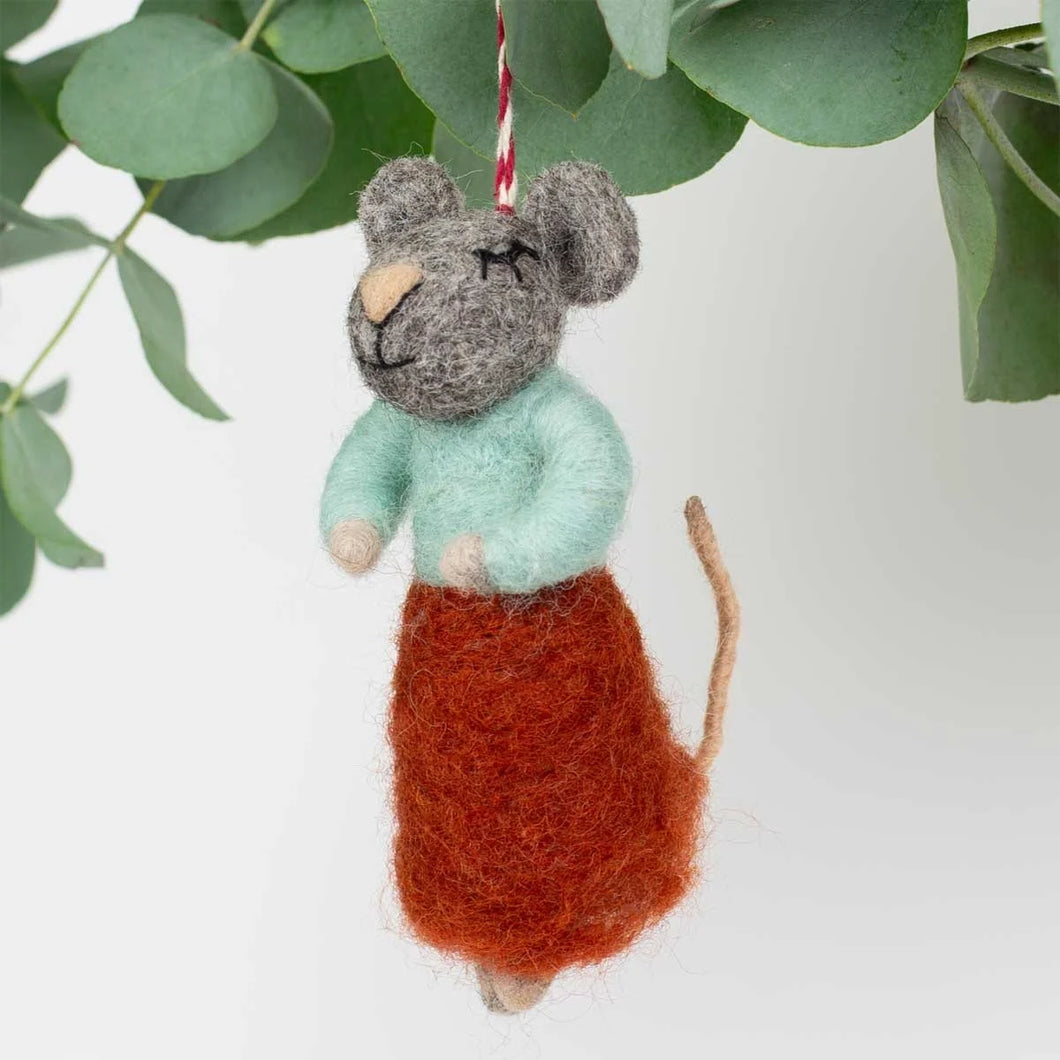 Mouse with Brown Skirt Ornament