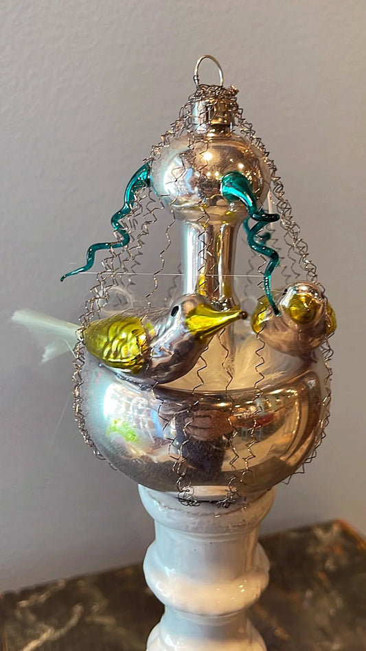Nostalgic Birdbath with 2 Birds | Nostalgie Christbaumschmuck