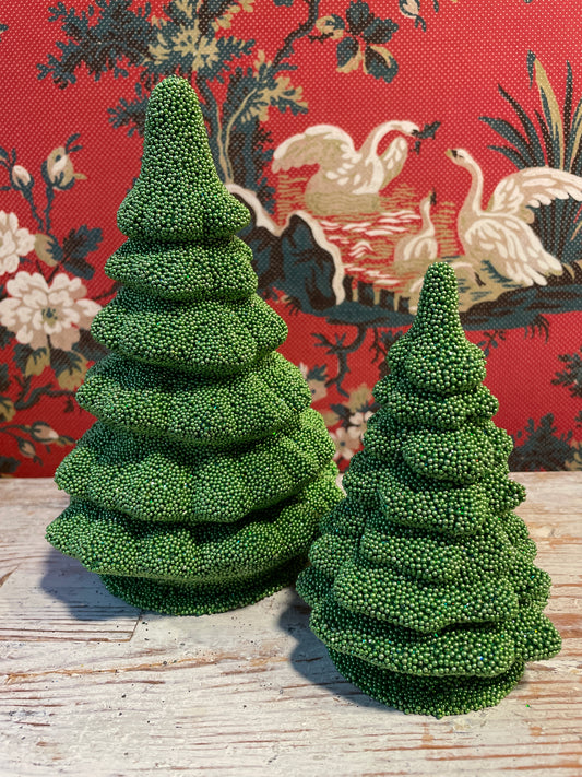 Small Bright Green Christmas Tree - Beaded Papier Mâché | Ino Schaller
