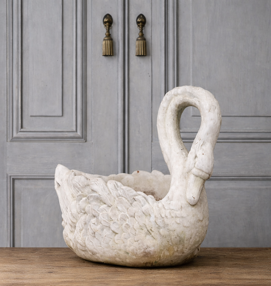 Vintage Cast-Concrete Swan Planter, Early 20th Century