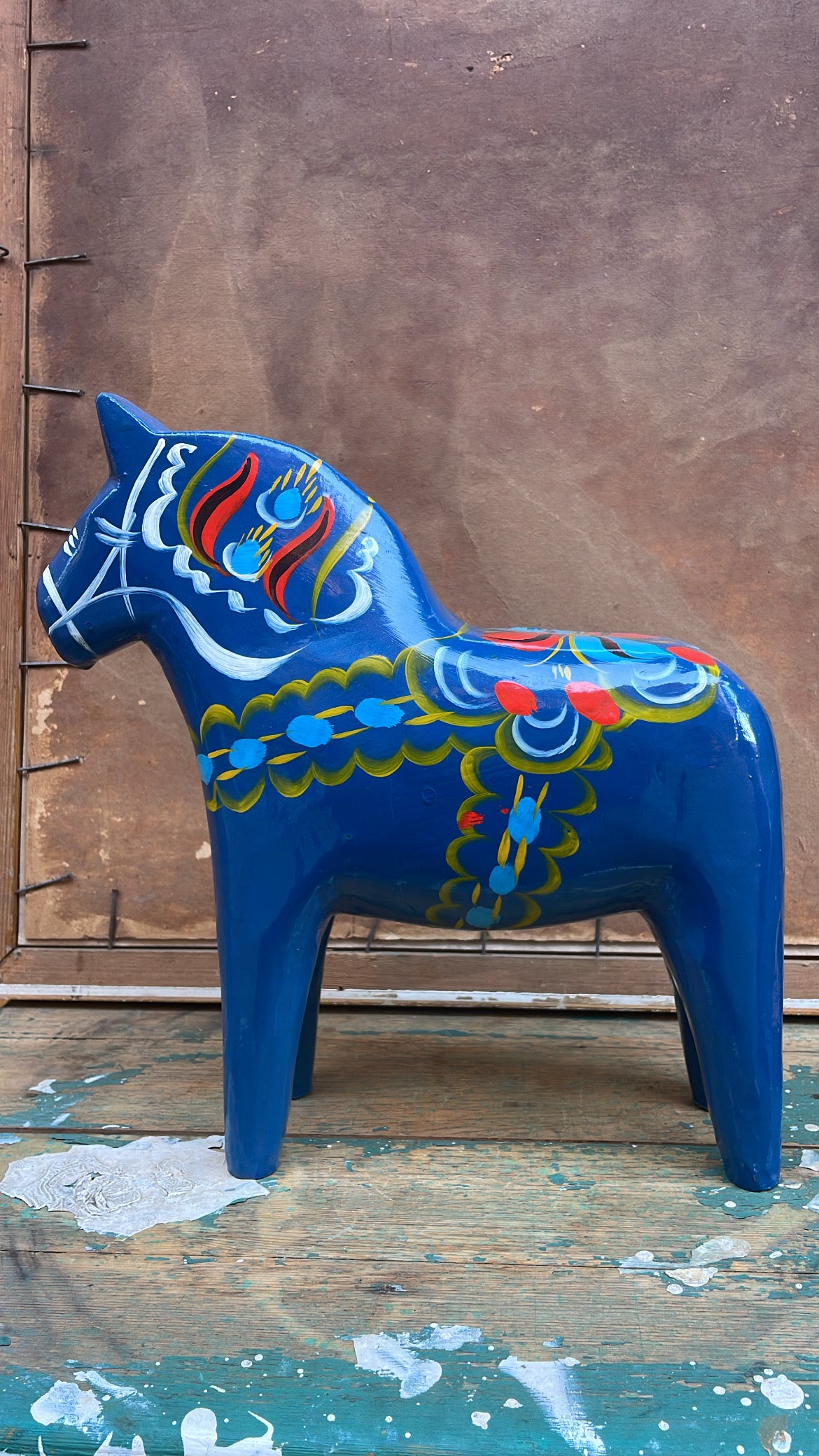 Antique Swedish Dala Horse, Hand-Painted in Blue