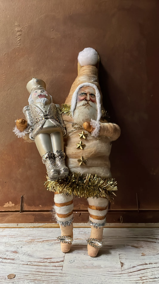 Tea Stain Santa W/ Nutcracker Orn - LARGE| Christmas Ornament