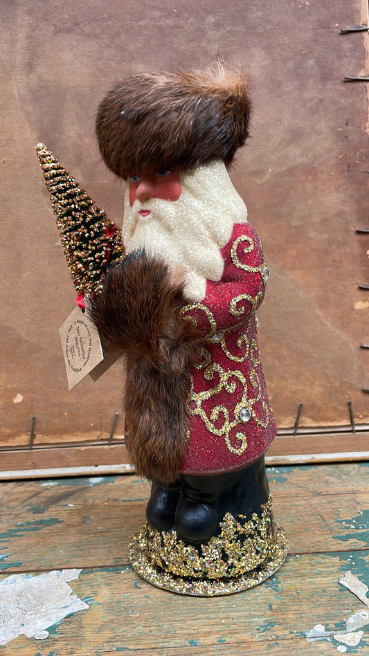 Deep Red Beaded with Gold Trim Fur Hat & Muff | Ino Schaller