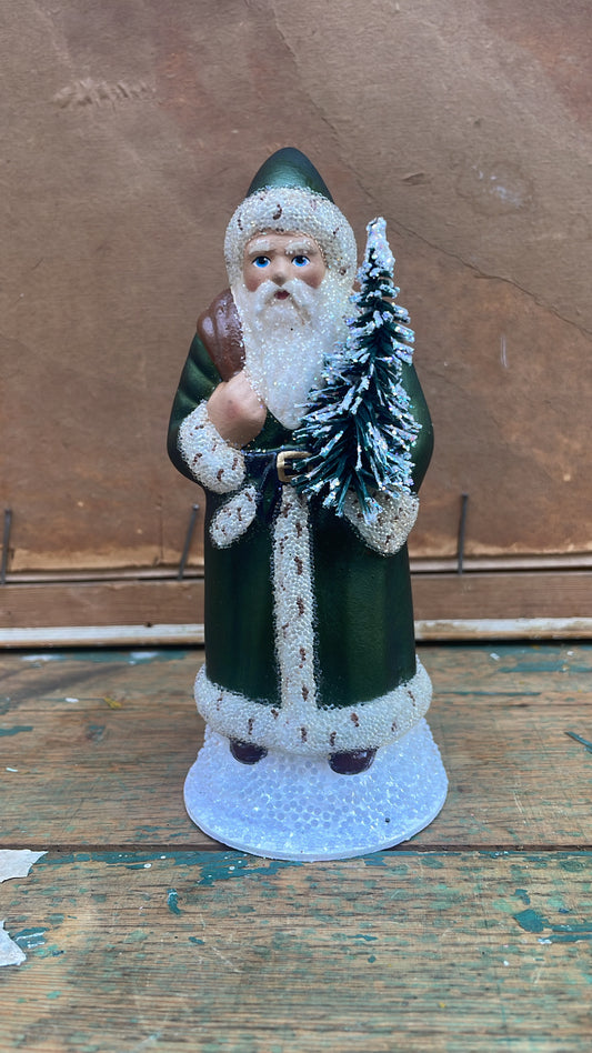 Glossy Deep Green Santa with Beaded Trim | Ino Schaller