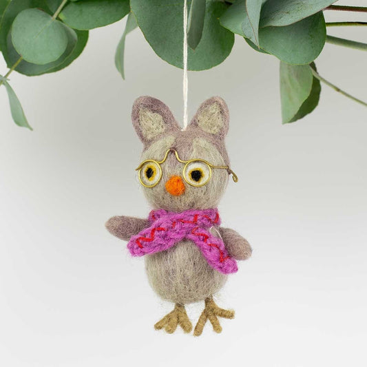 Owl with Pink Scarf Ornament