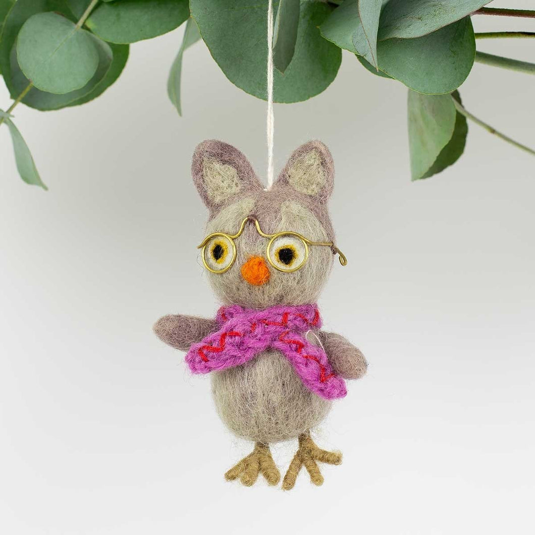 Owl with Pink Scarf Ornament