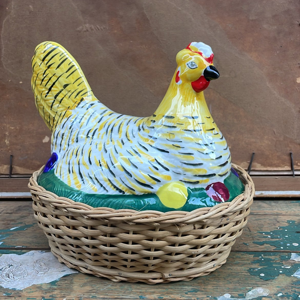 Vintage Ceramic Hen Basket