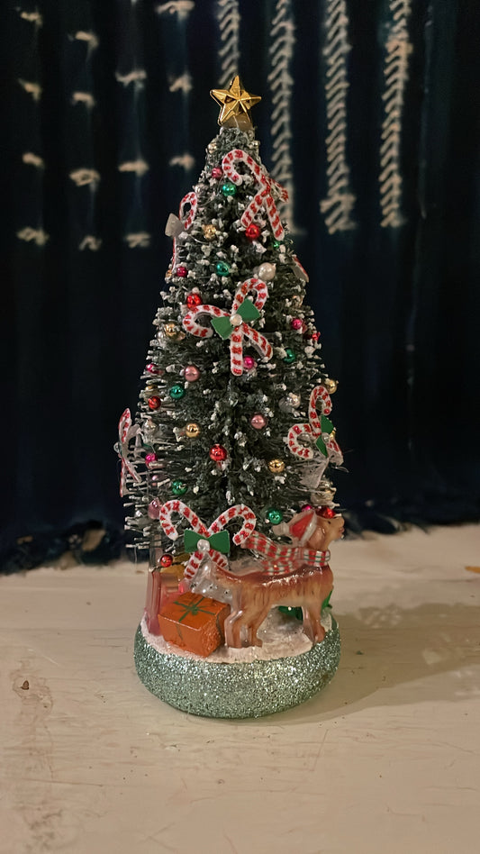 Candy Cane Brush Christmas Tree