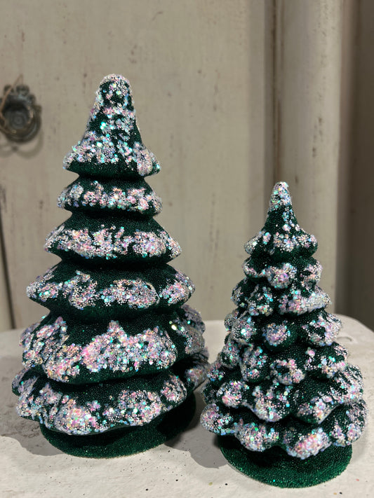 Small Green with Frost Christmas Tree  - Beaded Papier Mâché  | Ino Schaller
