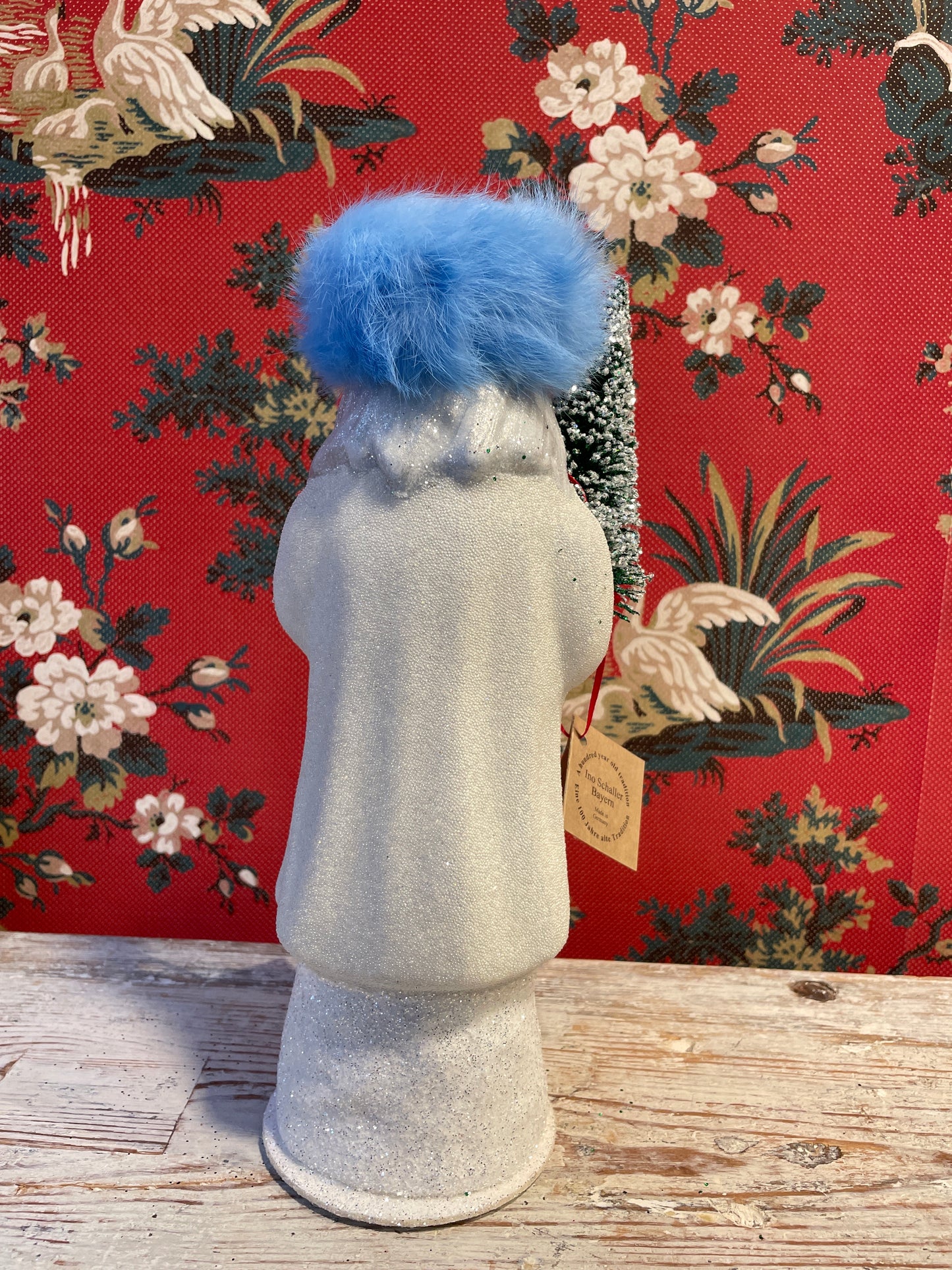 Russian Blue Fur White Beaded Santa | Ino Schaller