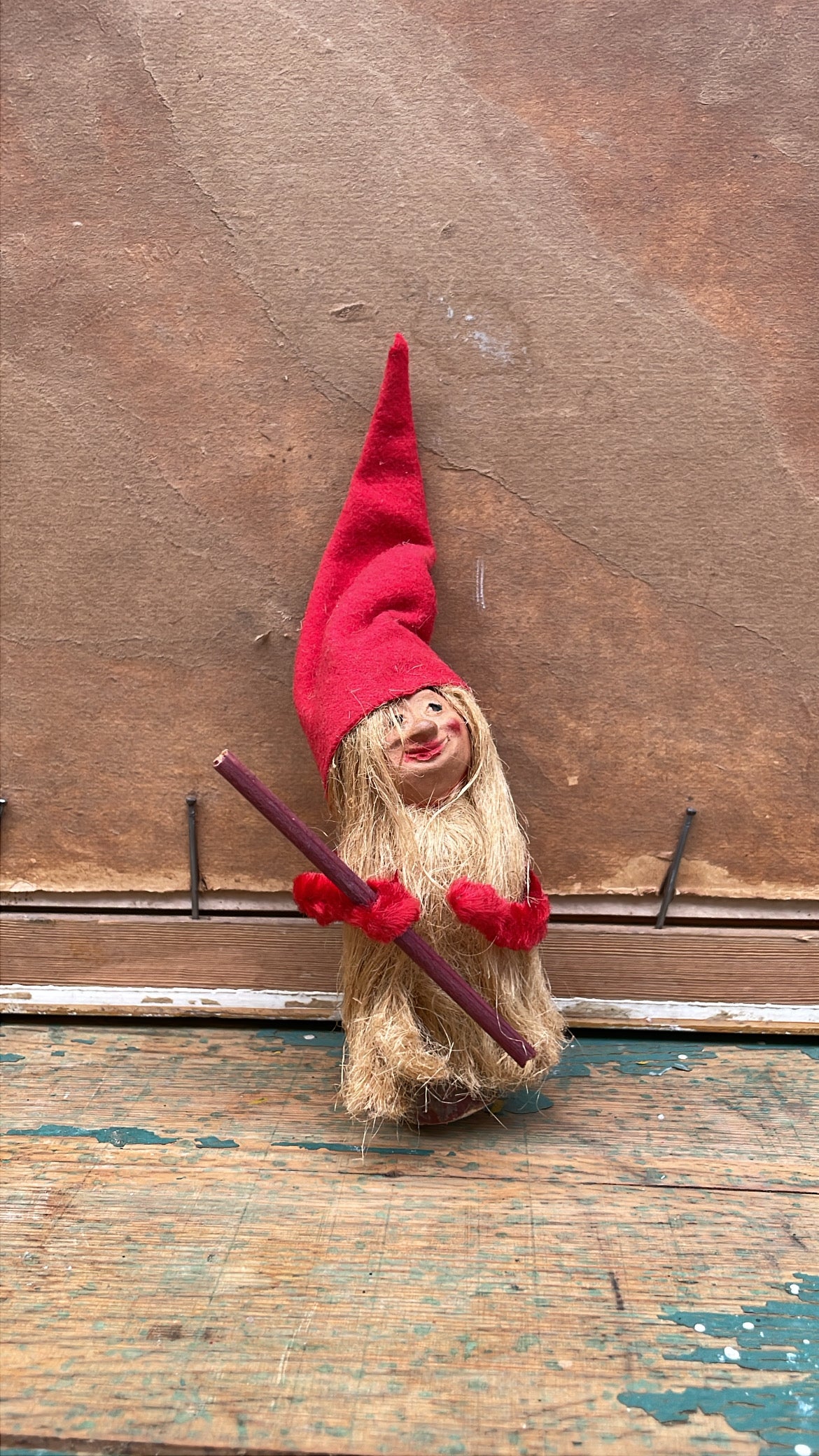Vintage Scandinavian Julefigur Nisse with Straw Body & Red Felt Hat | Mid-Century Swedish Christmas Decoration