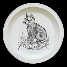 John Derian Scenario Cat Soup Plate, set of 6 by Astier de Villatte, B2B view on black background