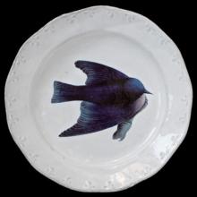 John Derian Medium Blue Bird Plate, set of 6 by Astier de Villatte, B2B view on black background
