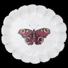 John Derian Burgundy Butterfly Dinner Plate, set of 6 by Astier de Villatte, B2B view on black background