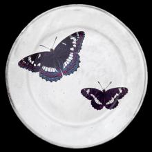 John Derian Medium Two Flying Butterflies Plate, set of 6 by Astier de Villatte, B2B view on black background