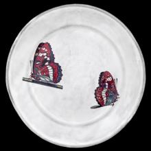 John Derian Medium Two Landed Butterflies Plate, set of 6 by Astier de Villatte, B2B view on black background