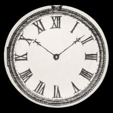 John Derian Timepiece Dessert Plate, set of 6 by Astier de Villatte, B2B view on black background