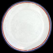 Commune de Paris Tricolore Dessert Plate, set of 6 by Astier de Villatte, B2B view on black background