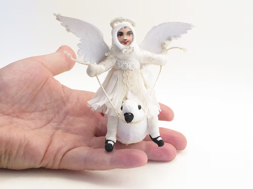 Angel Dove Rider Ornament | Vintage by Crystal Spun Cotton Ornament