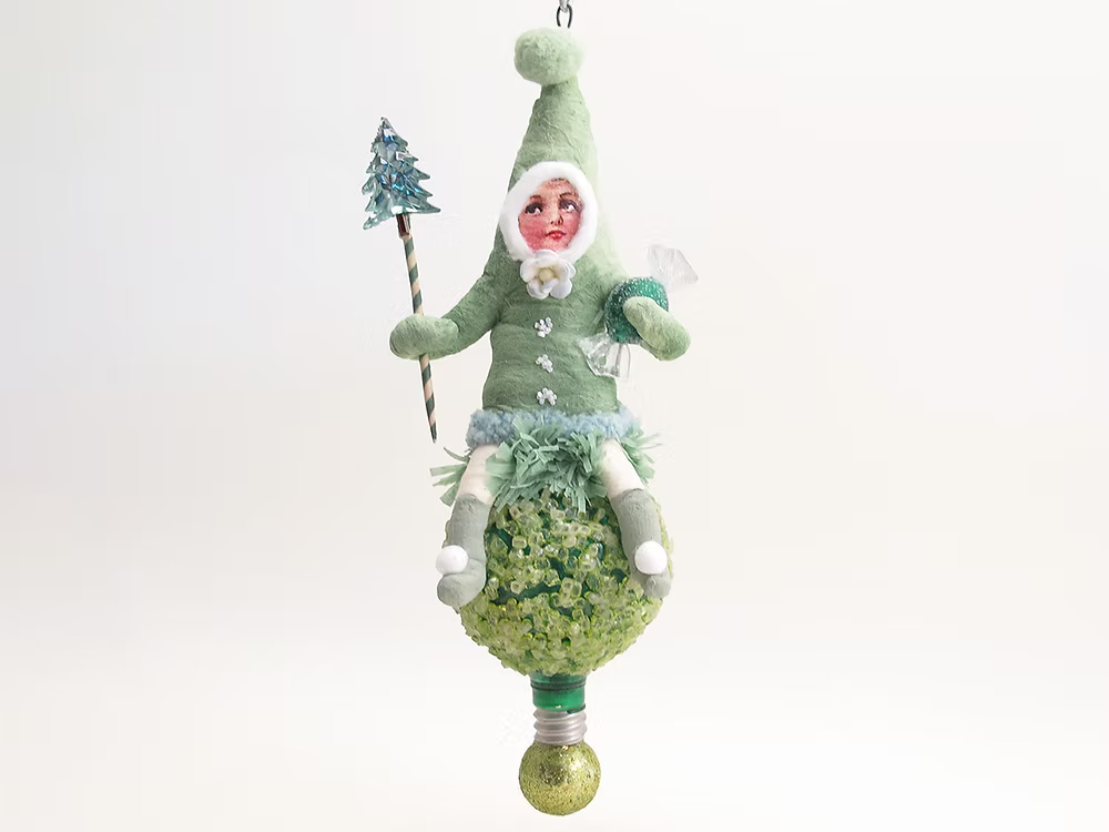 Assorted Popcorn Ball Elf Ornament | Vintage by Crystal Spun Cotton Ornament