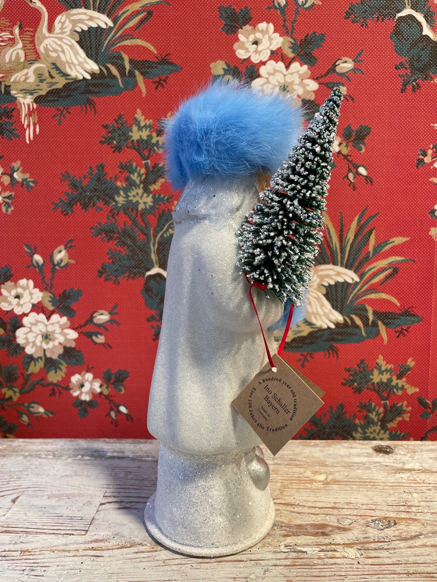 Russian Blue Fur White Beaded Santa | Ino Schaller