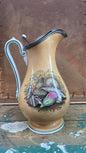 Antique Faience Pitcher with Pewter Lid Marine Motif, late 19th century