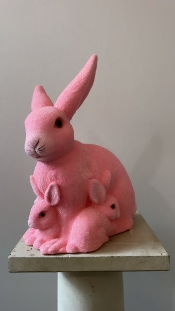 Mother Bunny with Kit, Pink Beaded with White Detail